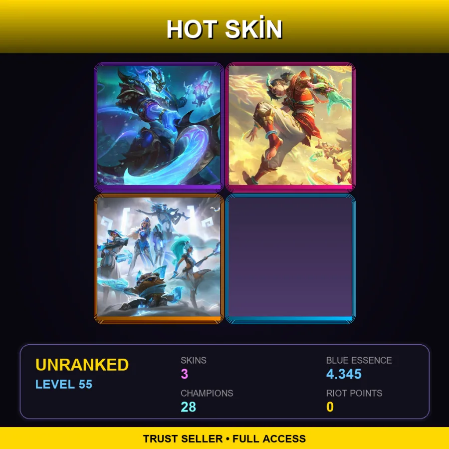 EUW | Lv55 | Unranked | 3 Skin | 28 Champ — LoL account