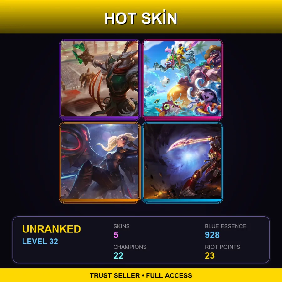 NA | Lv32 | Unranked | 5 Skin | 22 Champ