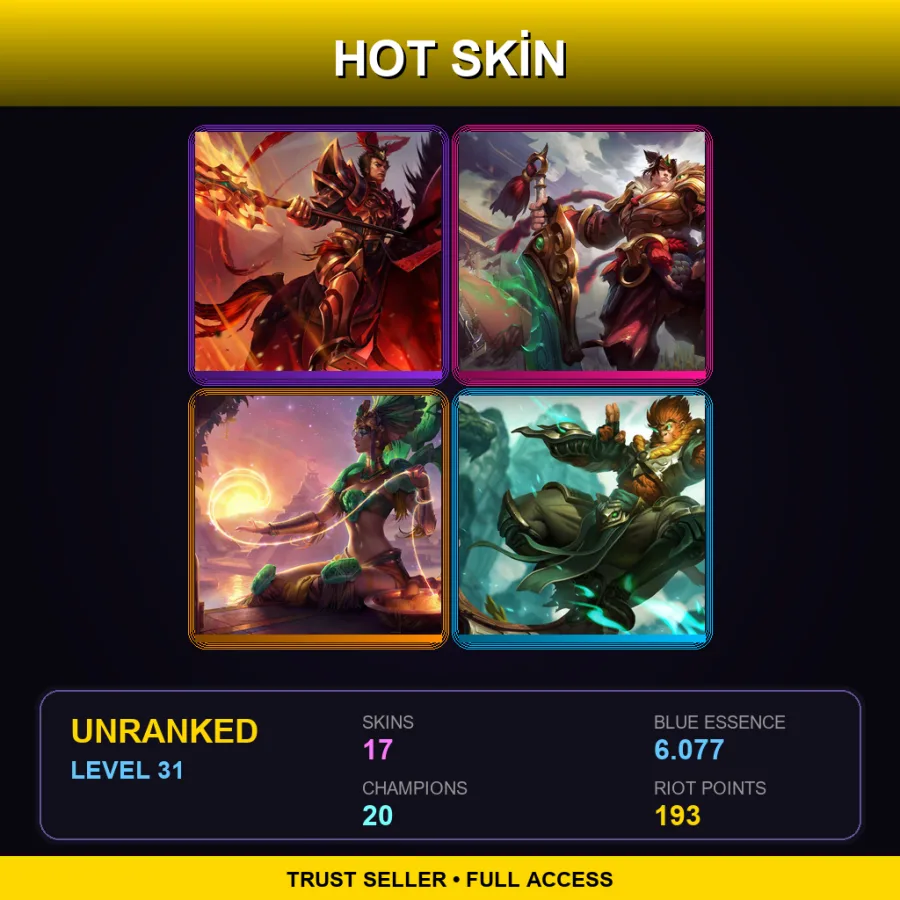 NA | Lv31 | Unranked | 17 Skin | 20 Champ — LoL account