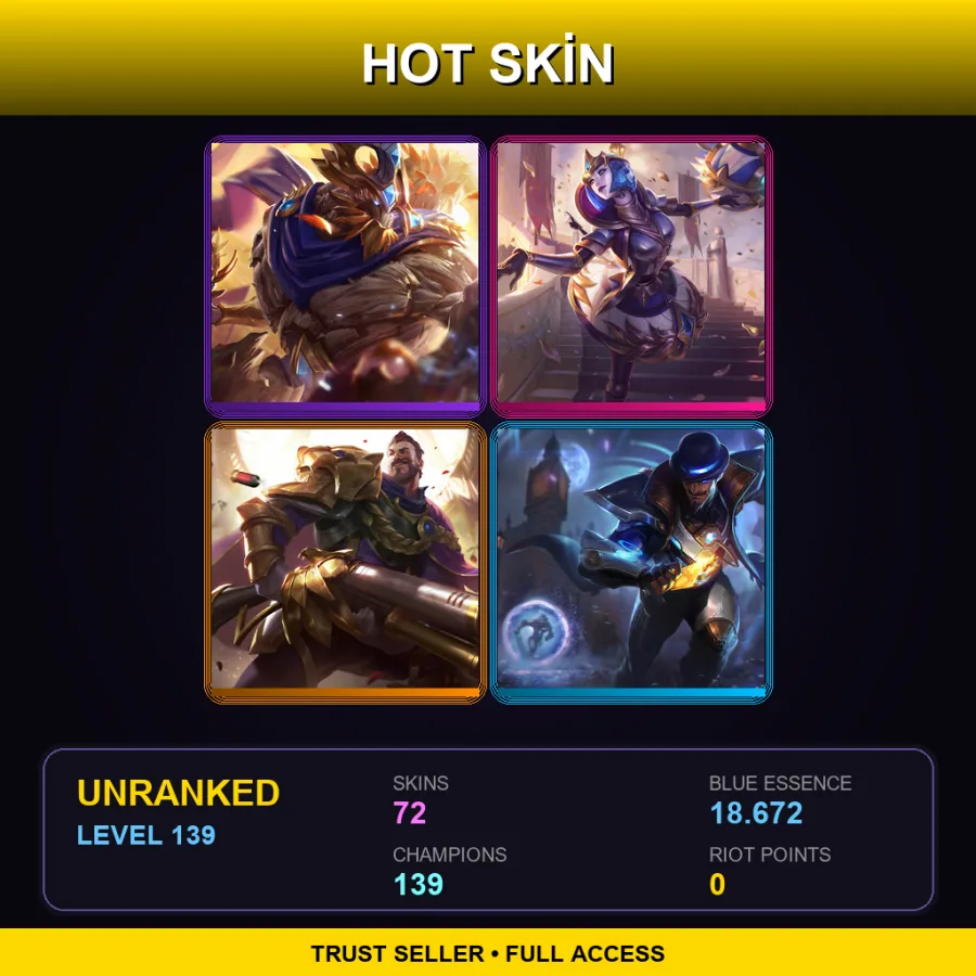 VN | Lv139 | Unranked | 72 Skin | 139 Champ — LoL account