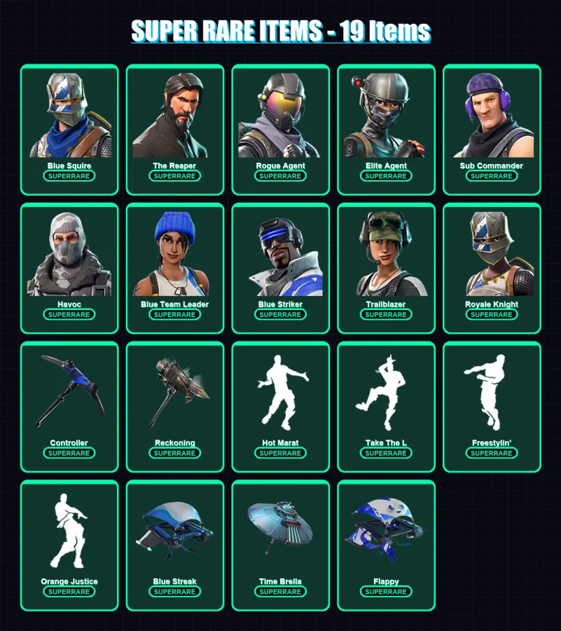 [PS4/PS5/XBOX/PC] | Blue Squire | The Reaper | Rogue Agent | Elite Agent | Sub Commander | 51 skin | 50 pickaxe | 55 emote | 51 glider | Lv778 — Game account