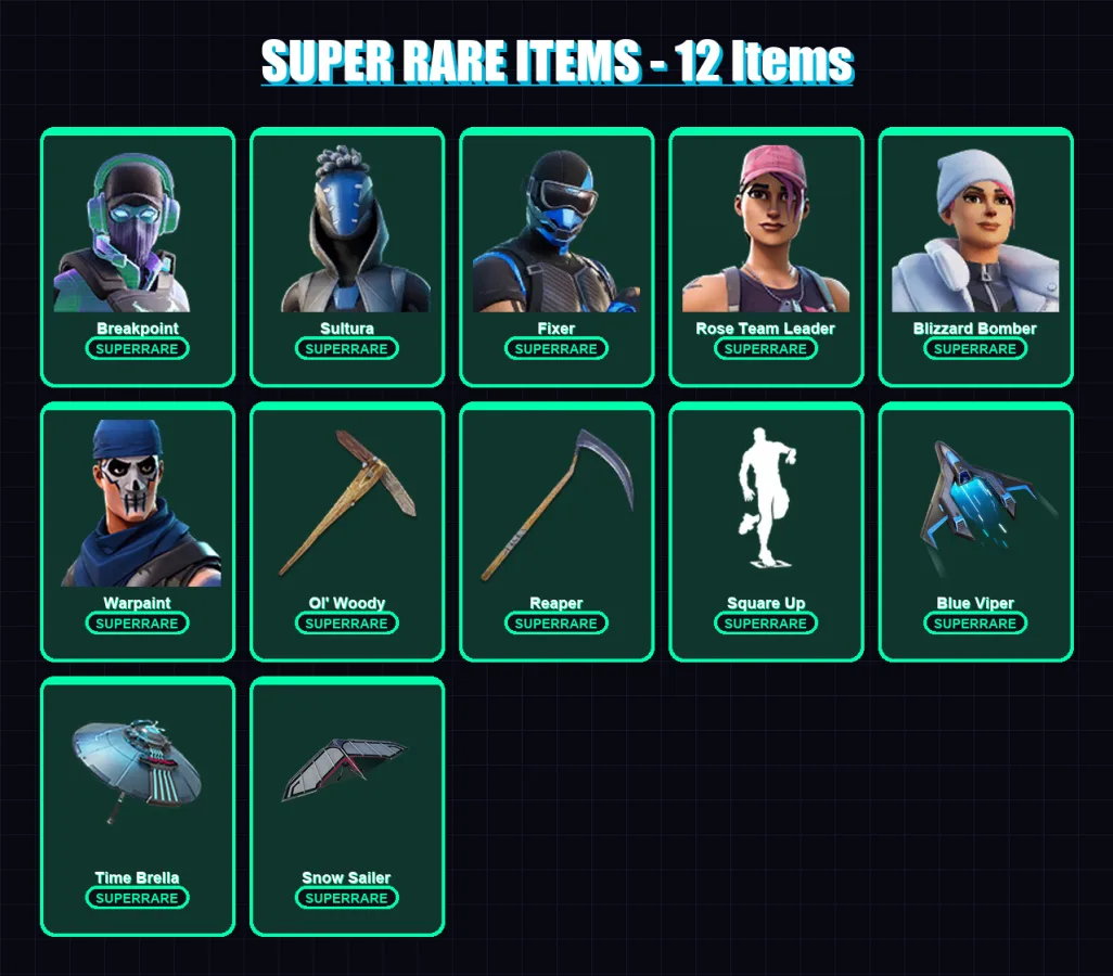 [PC/XBOX] | Breakpoint | Sultura | Fixer | Rose Team Leader | Blizzard Bomber | 106 skin | 120 pickaxe | 75 emote | 104 glider | Lv1189
