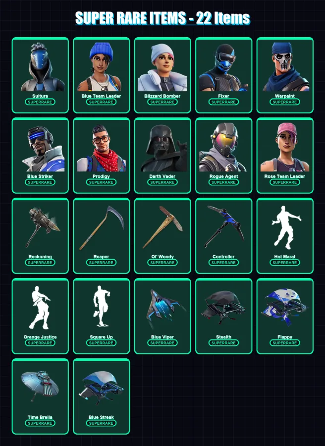 [PS4/PS5/XBOX/PC] | Sultura | Blue Team Leader | Blizzard Bomber | Fixer | Warpaint | 178 skin | 236 pickaxe | 164 emote | 203 glider | Lv3029