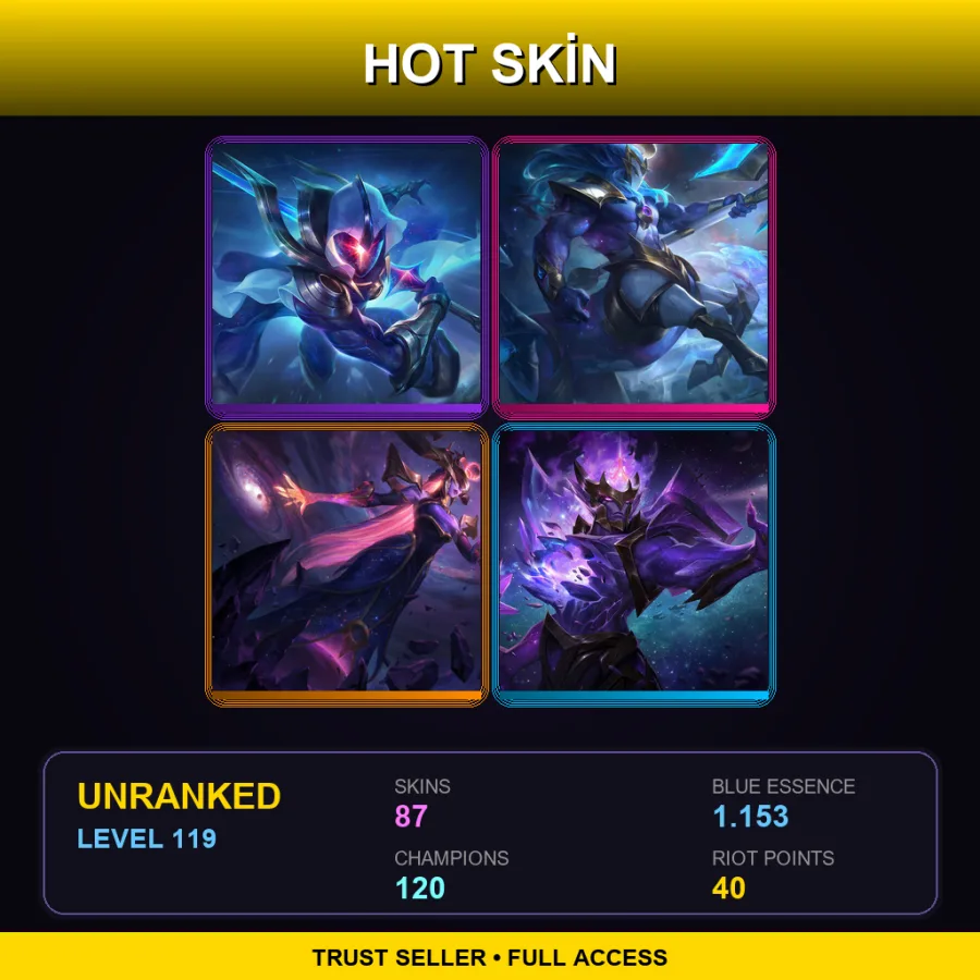 EUW | Lv119 | Unranked | 87 Skin | 120 Champ