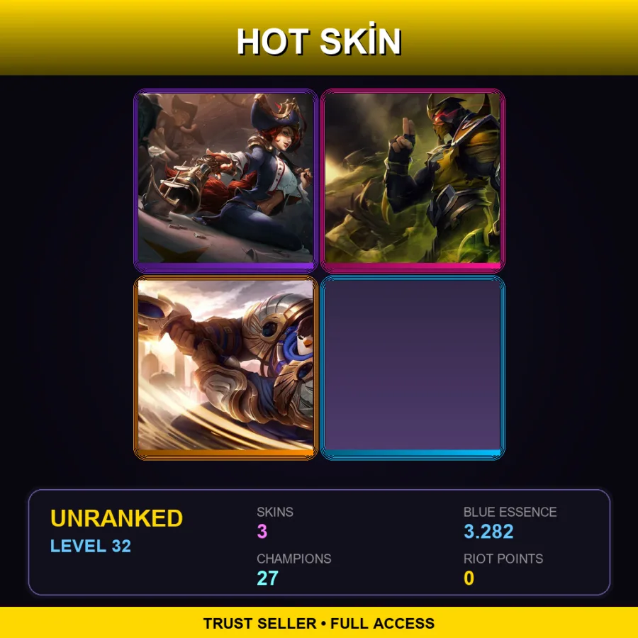 VN | Lv32 | Unranked | 3 Skin | 27 Champ — Yellow Jacket Shen