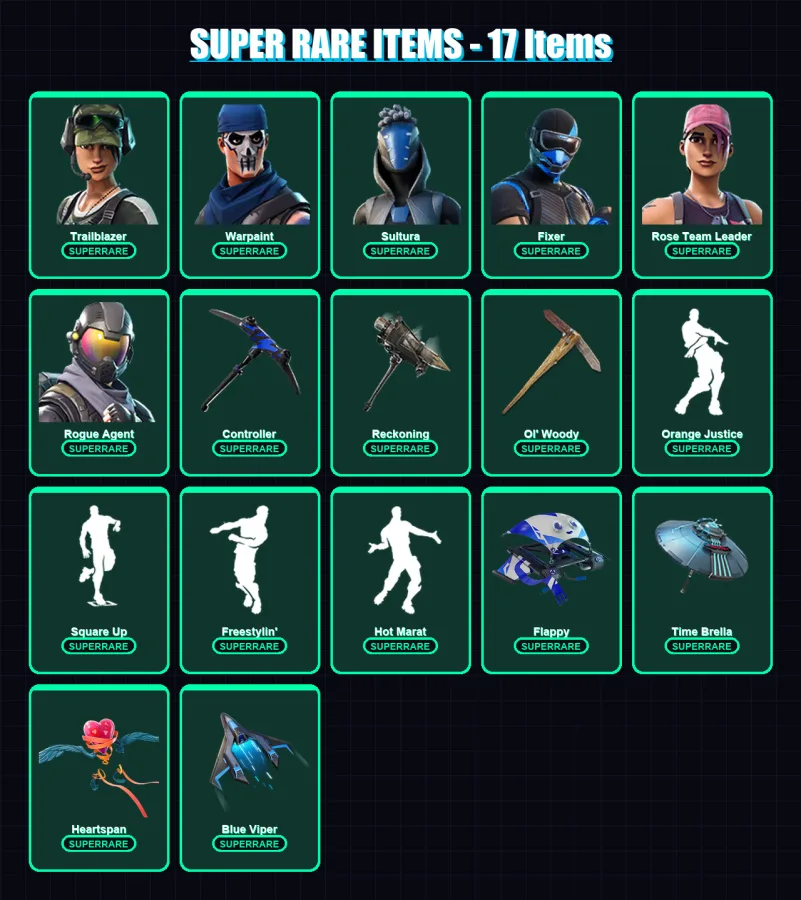 [PC/XBOX] | Trailblazer | Warpaint | Sultura | Fixer | Rose Team Leader | 138 skin | 222 pickaxe | 190 emote | 196 glider | Lv3717