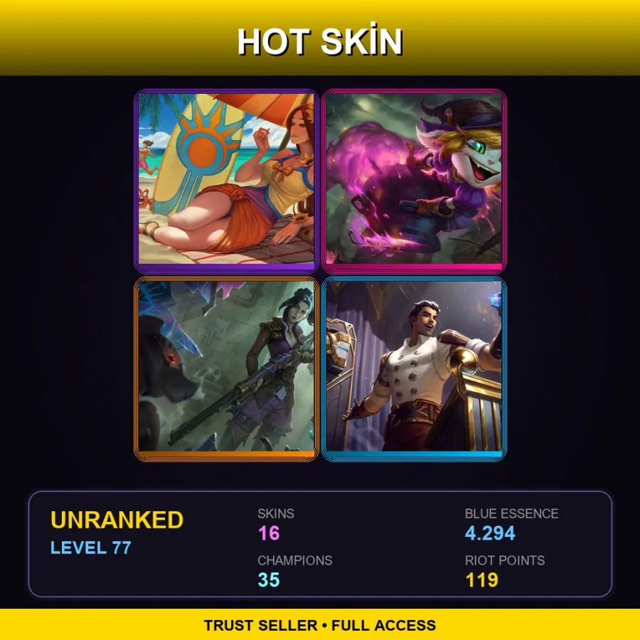 LAN | Lv77 | Unranked | 16 Skin | 35 Champ — LoL account