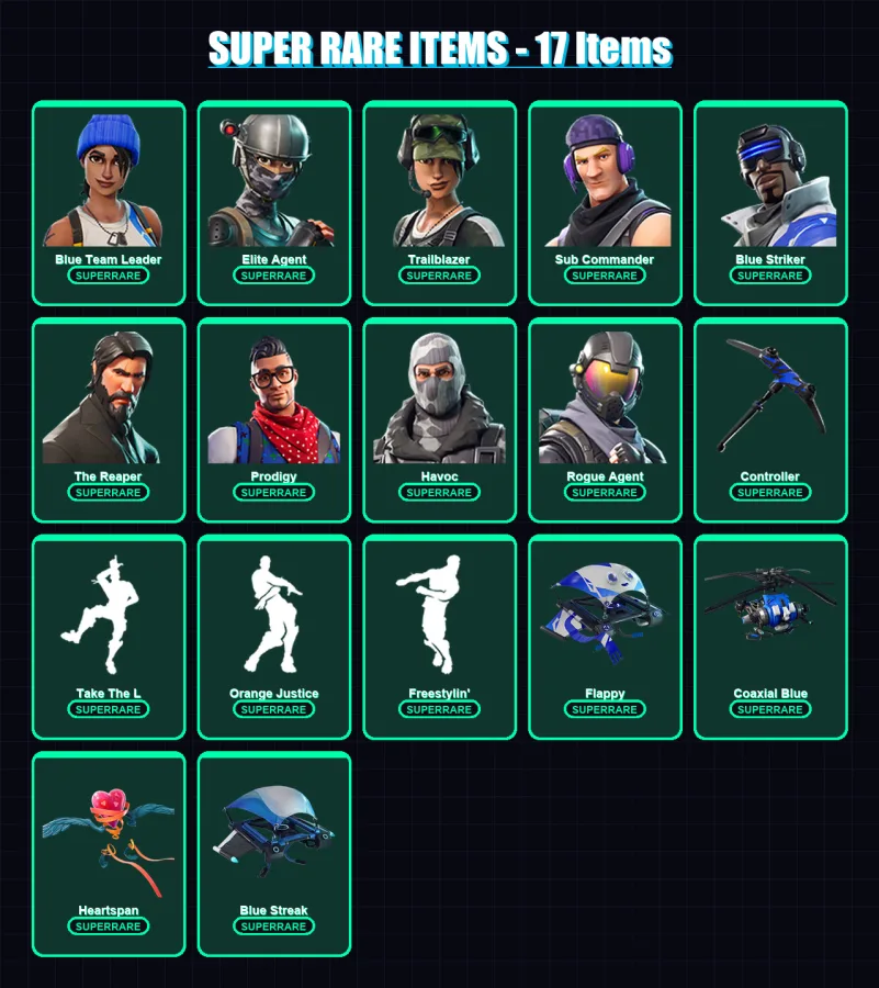 [PC/XBOX/PSN] | Blue Team Leader | Elite Agent | Trailblazer | Sub Commander | Blue Striker | 26 skin | 11 pickaxe | 29 emote | 18 glider | Lv204