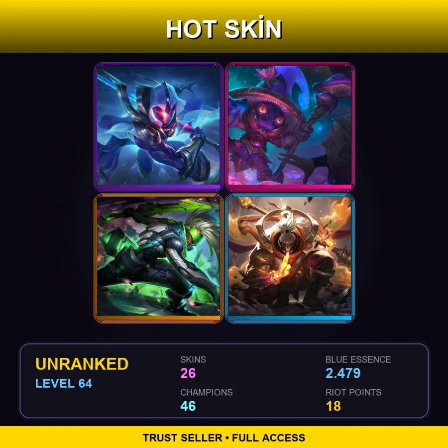 TR | Cosmic Blade Master Yi | Elderwood Veigar | PROJECT: Ekko | God Staff Jax | 26 Skin | 46 Champ | Lv64