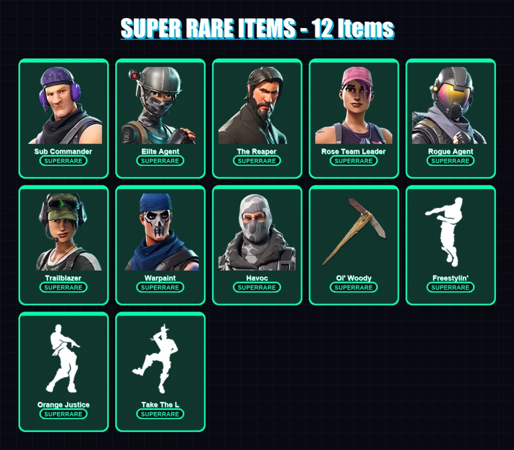 [PS4/PS5/PC] | Sub Commander | Elite Agent | The Reaper | Rose Team Leader | Rogue Agent | 92 skin | 144 pickaxe | 102 emote | 105 glider | Lv1831