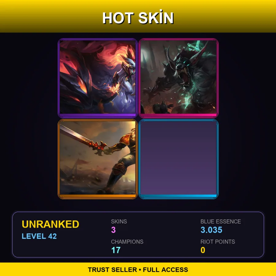 LAS | Shadowfire Kindred | Grey Warwick | Sanguine Garen | 3 Skin | 17 Champ | Lv42