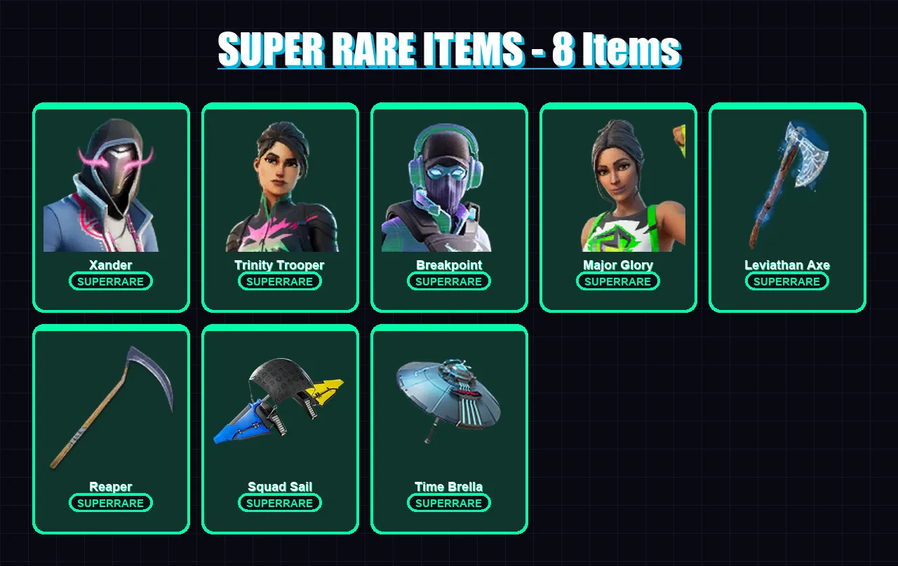 [PC/XBOX] | Xander | Trinity Trooper | Breakpoint | Major Glory | The Foundation | 176 skin | 212 pickaxe | 136 emote | 131 glider | Lv2306