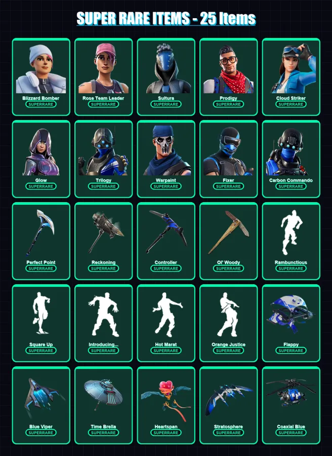 [PS4/PS5/XBOX/PC] | Blizzard Bomber | Rose Team Leader | Sultura | Prodigy | Cloud Striker | 76 skin | 93 pickaxe | 103 emote | 118 glider | Lv1441 — Fortnite account