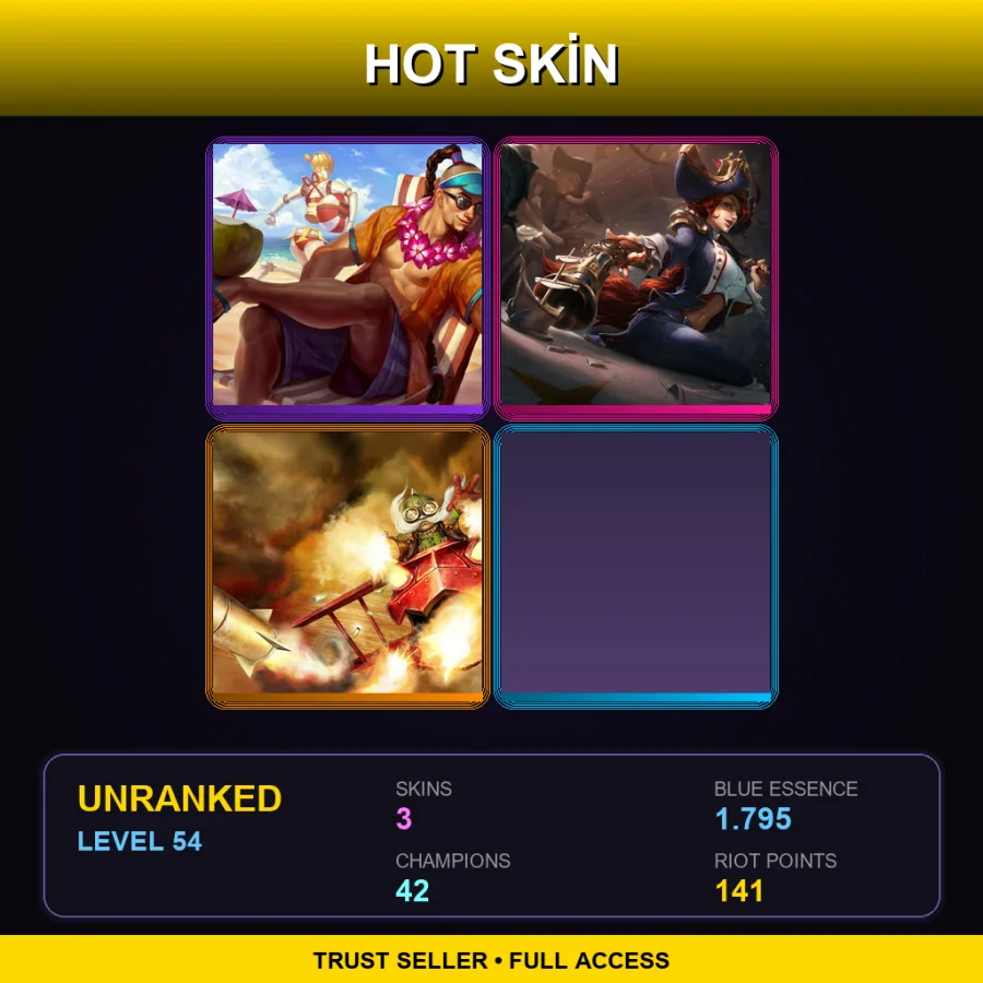 OCE | Lv54 | Unranked | 3 Skin | 42 Champ — LoL account