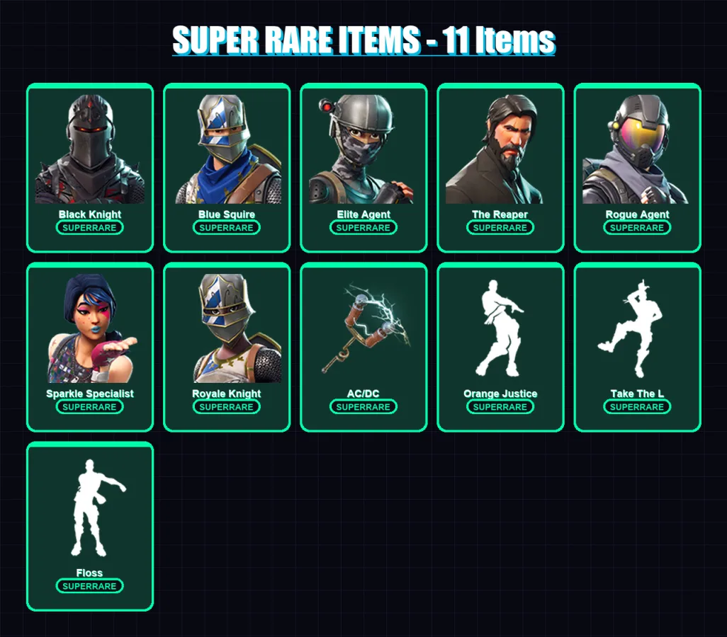 [PS4/PS5/XBOX/PC] | Black Knight | Blue Squire | Elite Agent | The Reaper | Rogue Agent | 22 skin | 16 pickaxe | 25 emote | 19 glider | Lv333