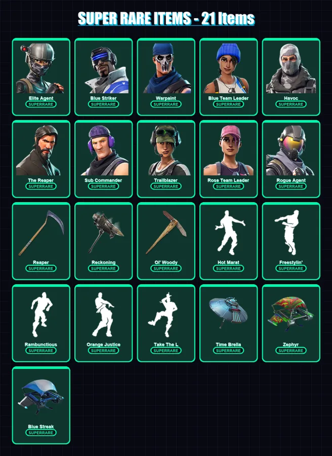 [PS4/PS5/XBOX/PC] | Elite Agent | Blue Striker | Warpaint | Blue Team Leader | Havoc | 158 skin | 123 pickaxe | 123 emote | 107 glider | Lv1366