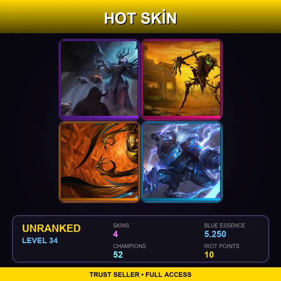 EUW | Lv34 | Unranked | 4 Skin | 52 Champ — LoL account