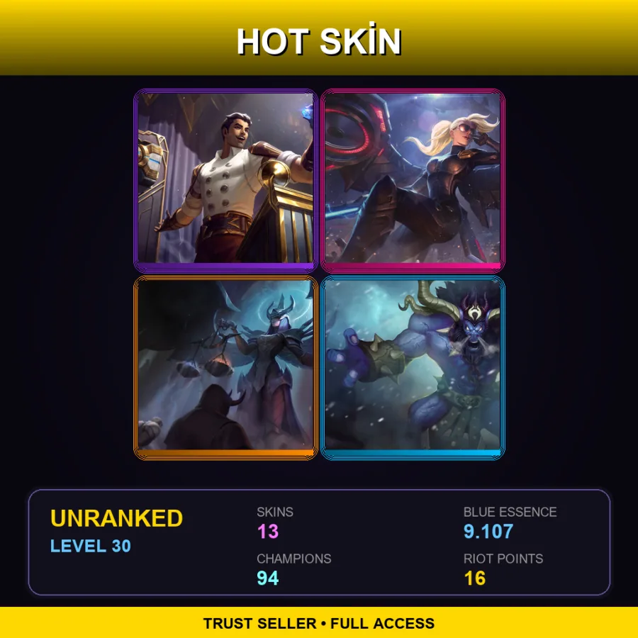 LAN | Lv30 | Unranked | 13 Skin | 94 Champ — Unranked / Smurf League of Legends