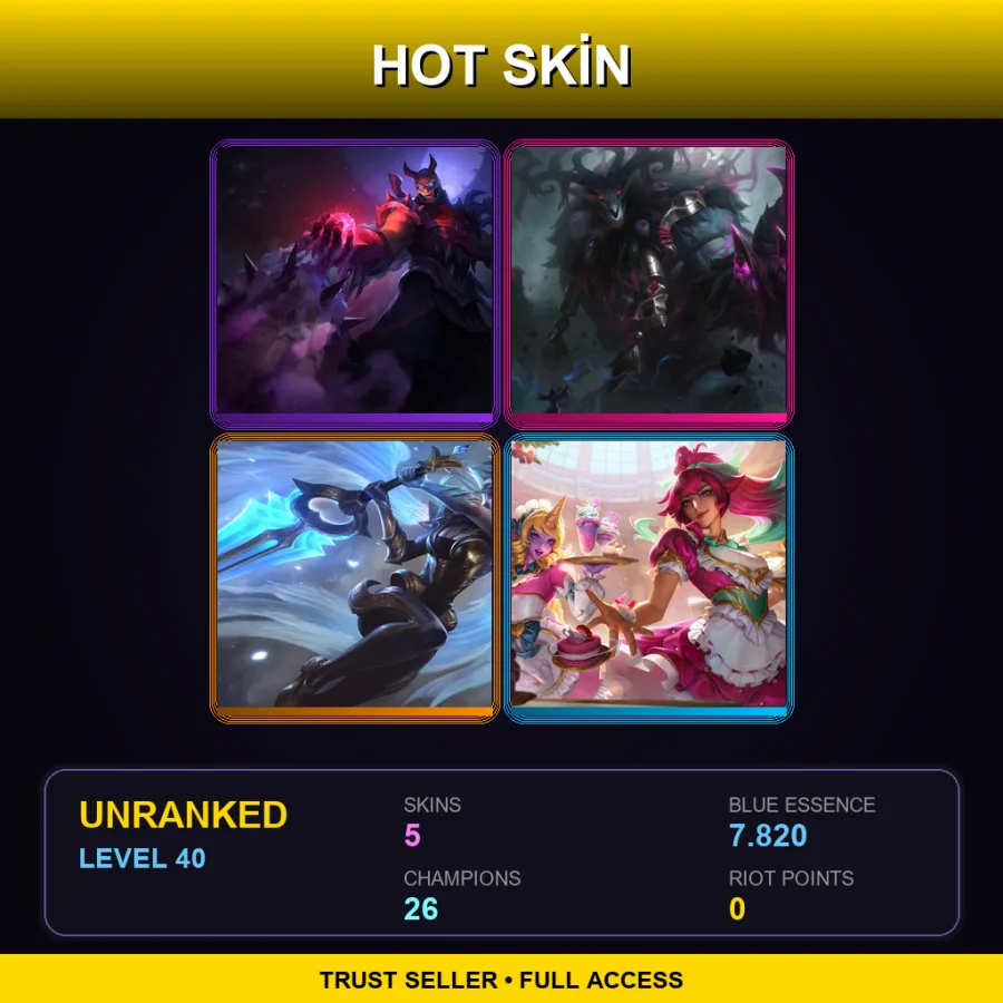 EUW | Lv40 | Unranked | 5 Skin | 26 Champ — LoL account