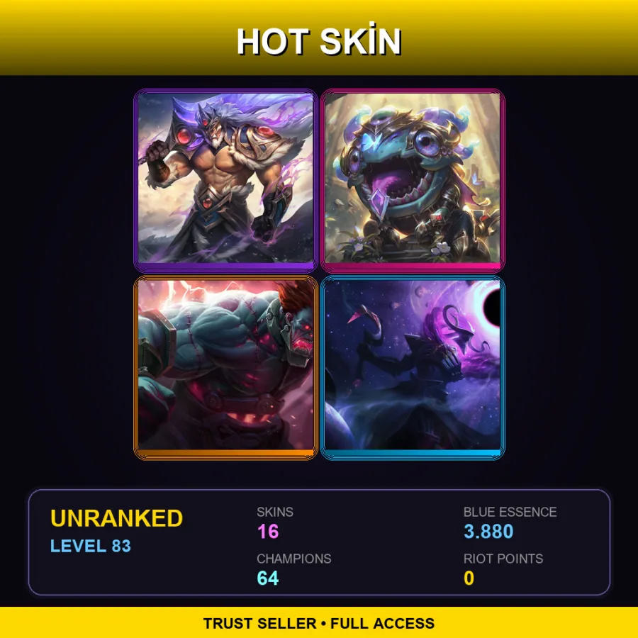 EUW | Victorious Tryndamere | Victorious Kog'Maw | Hextech Sion | Dark Star Thresh | 16 Skin | 64 Champ | Lv83