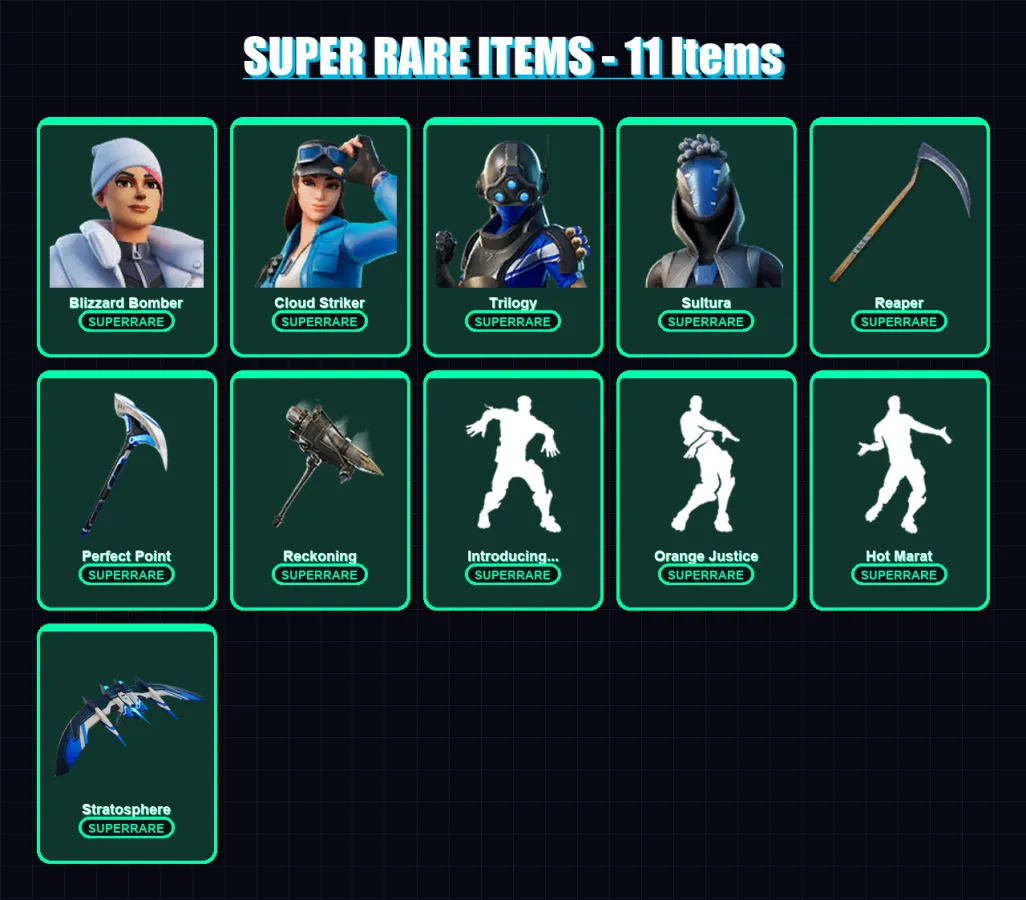 [PS4/PS5/XBOX/PC] | Blizzard Bomber | Cloud Striker | Trilogy | Sultura | Arachne | 113 skin | 109 pickaxe | 108 emote | 95 glider | Lv1482