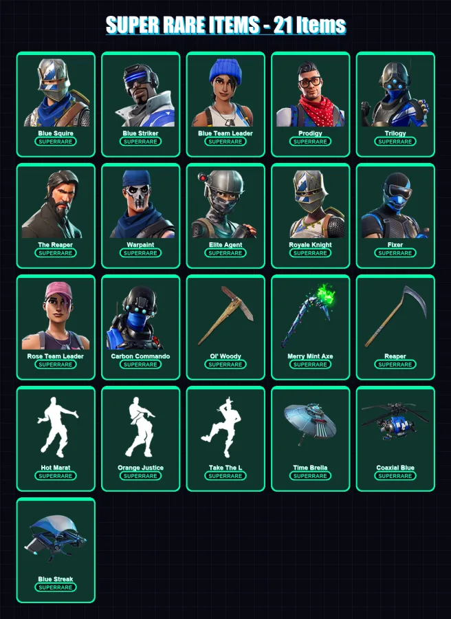 [PS4/PS5/XBOX/PC] | Blue Squire | Blue Striker | Blue Team Leader | Prodigy | Trilogy | 183 skin | 198 pickaxe | 169 emote | 157 glider | Lv2735