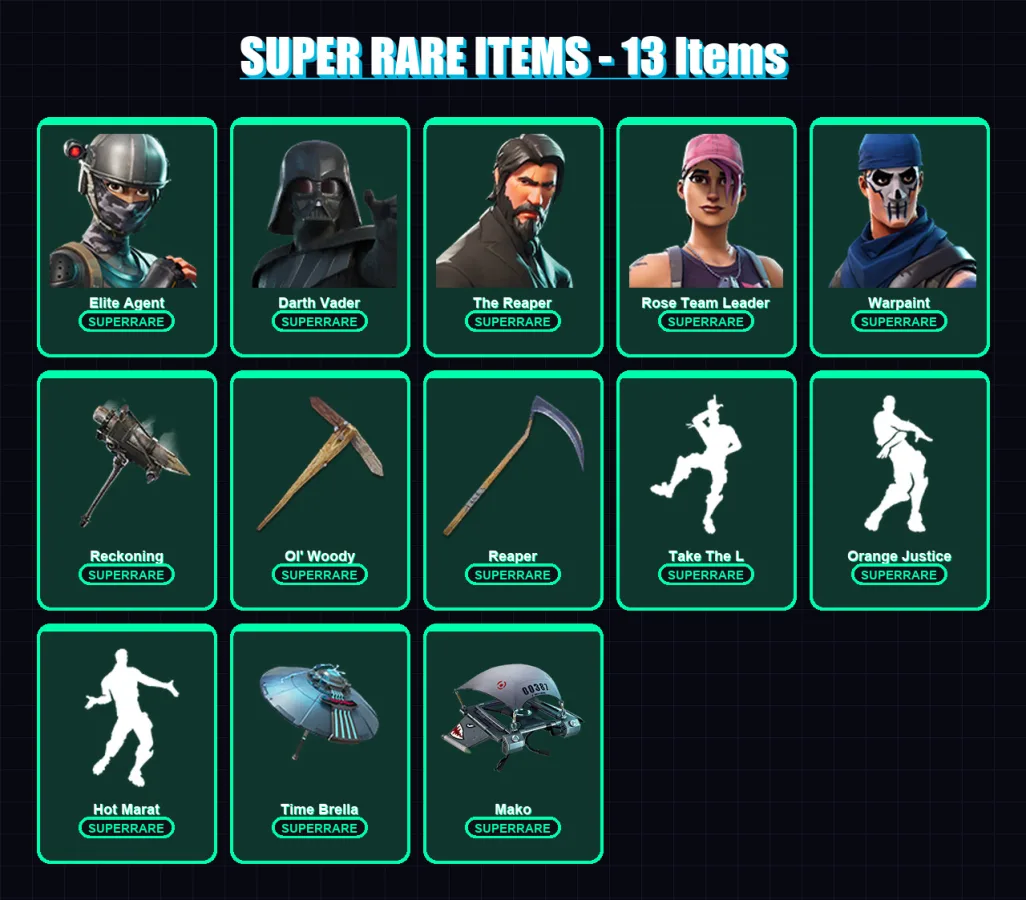 [PC/XBOX] | Elite Agent | Darth Vader | The Reaper | Rose Team Leader | Warpaint | 117 skin | 109 pickaxe | 95 emote | 106 glider | Lv1379
