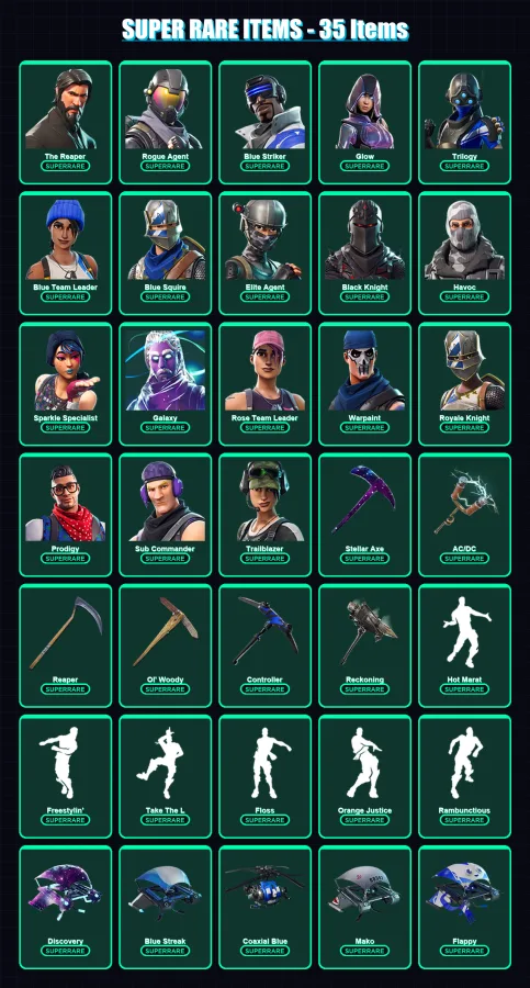 [PS4/PS5/XBOX/PC] | The Reaper | Rogue Agent | Blue Striker | Glow | Trilogy | 147 skin | 108 pickaxe | 96 emote | 95 glider | Lv1444