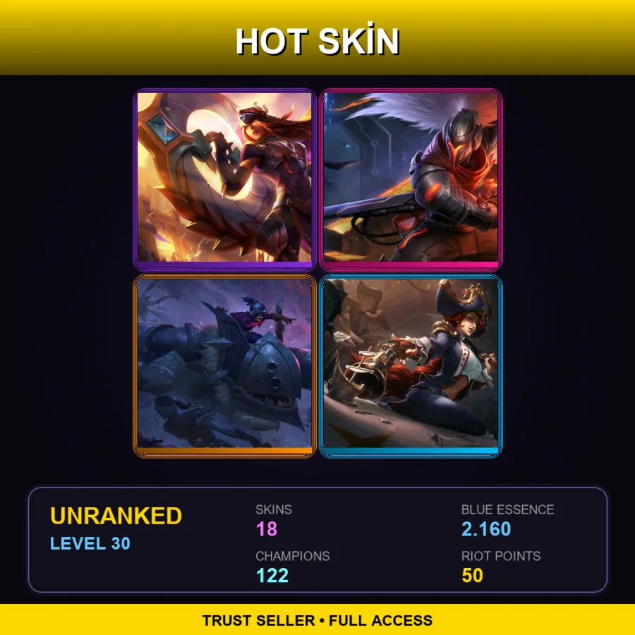 EUW | Lv30 | Unranked | 18 Skin | 122 Champ