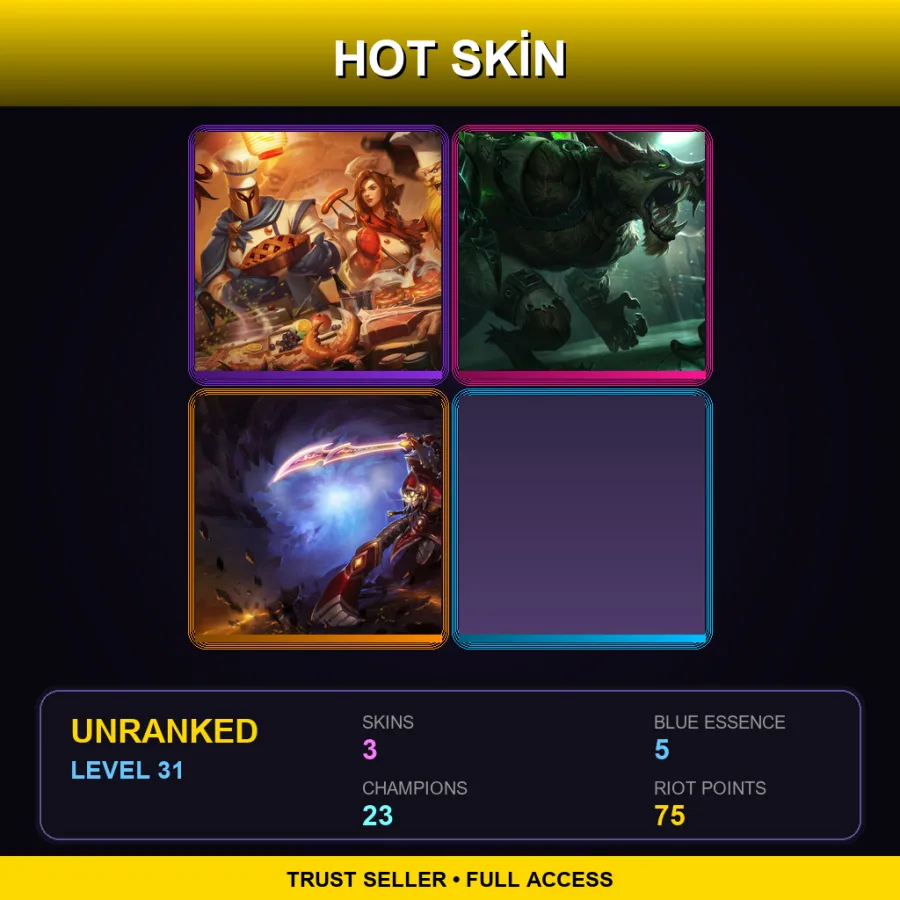 TR | Barbecue Leona | Feral Warwick | Ionia Master Yi | 3 Skin | 23 Champ | Lv31