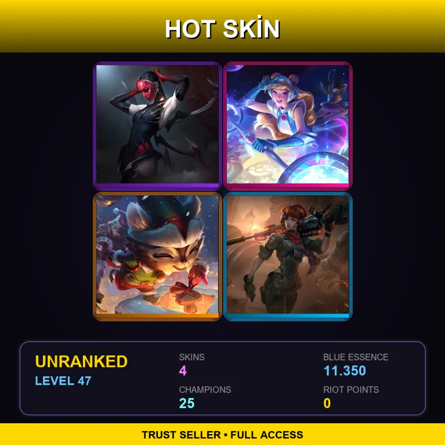 JP | Lv47 | Unranked | 4 Skin | 25 Champ — LoL account