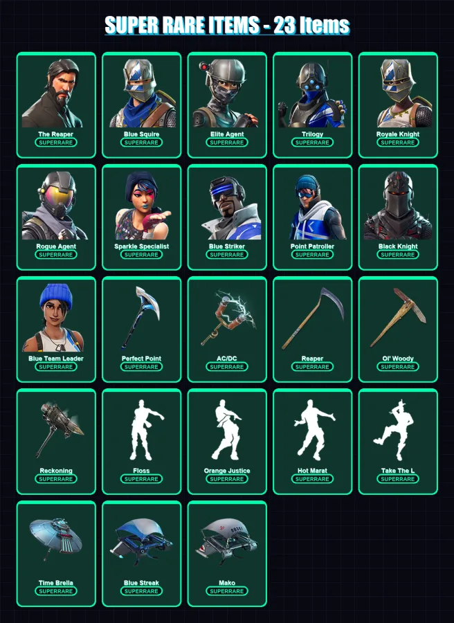 [PC/XBOX] | The Reaper | Blue Squire | Elite Agent | Trilogy | Royale Knight | 127 skin | 169 pickaxe | 154 emote | 158 glider | Lv2919