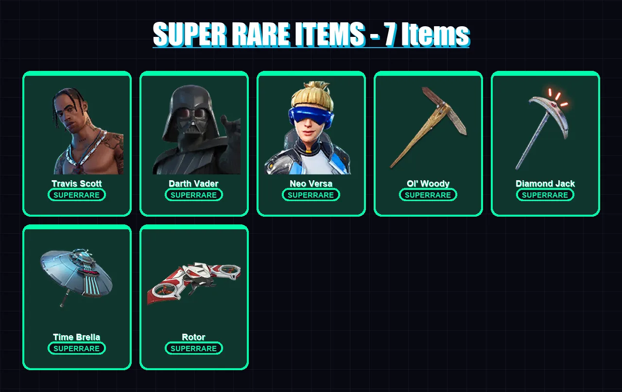 [PS4/PS5/XBOX/PC] | Travis Scott | Darth Vader | Neo Versa | Son Goku | Mecha Cuddle Master | 251 skin | 282 pickaxe | 256 emote | 231 glider | Lv43 — Fortnite account