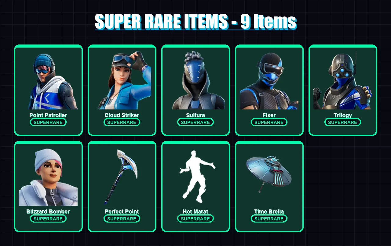 [PC/XBOX] | Point Patroller | Cloud Striker | Sultura | Fixer | Trilogy | 94 skin | 176 pickaxe | 107 emote | 141 glider | Lv2912
