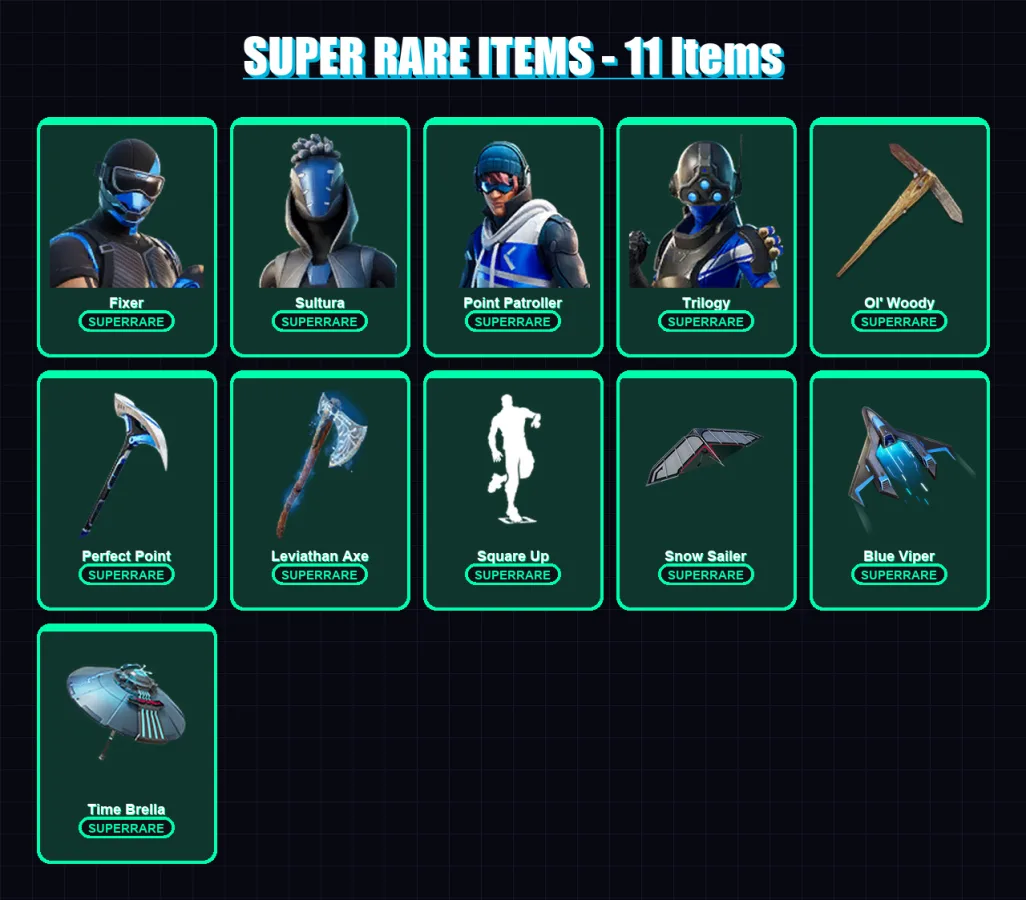 [PC] | Fixer | Sultura | Point Patroller | Trilogy | Menace | 147 skin | 153 pickaxe | 110 emote | 100 glider | Lv1316