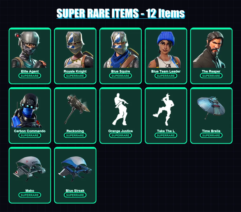 [PS4/PS5/XBOX/PC] | Elite Agent | Royale Knight | Blue Squire | Blue Team Leader | The Reaper | 34 skin | 23 pickaxe | 29 emote | 29 glider | Lv415