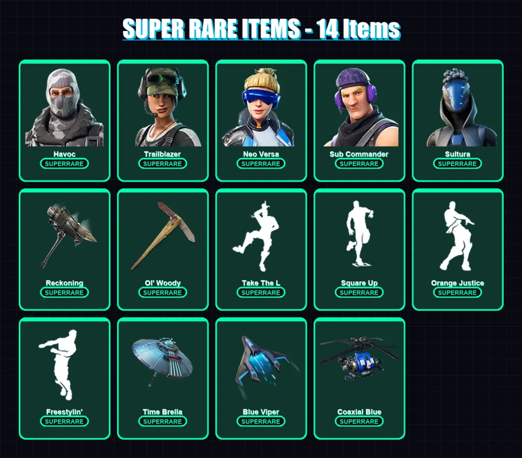 [PC] | Havoc | Trailblazer | Neo Versa | Sub Commander | Sultura | 235 skin | 200 pickaxe | 194 emote | 136 glider | Lv2270