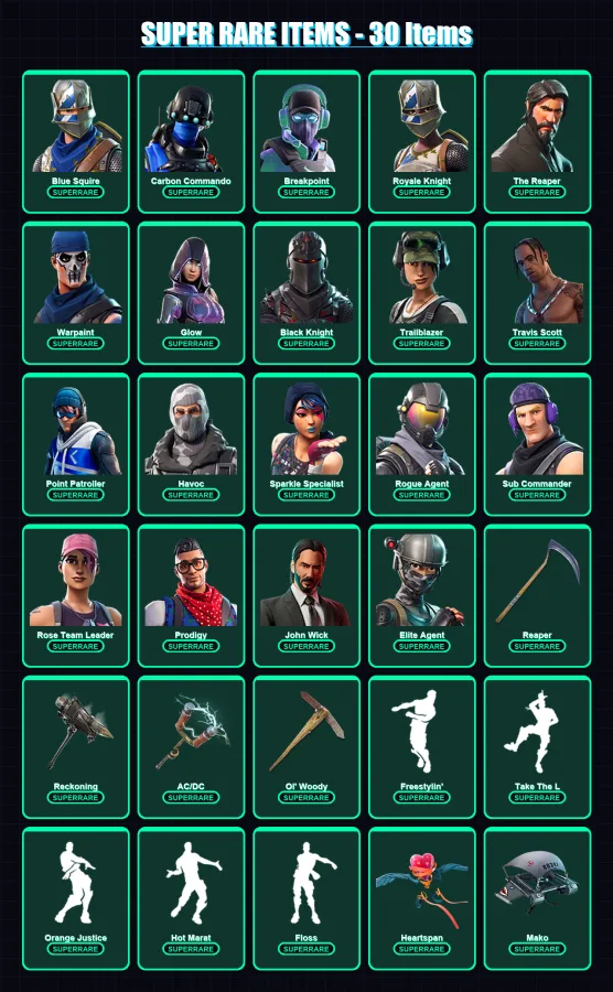 [PS4/PS5/XBOX/PC] | Blue Squire | Carbon Commando | Breakpoint | Royale Knight | The Reaper | 115 skin | 91 pickaxe | 81 emote | 97 glider | Lv1024