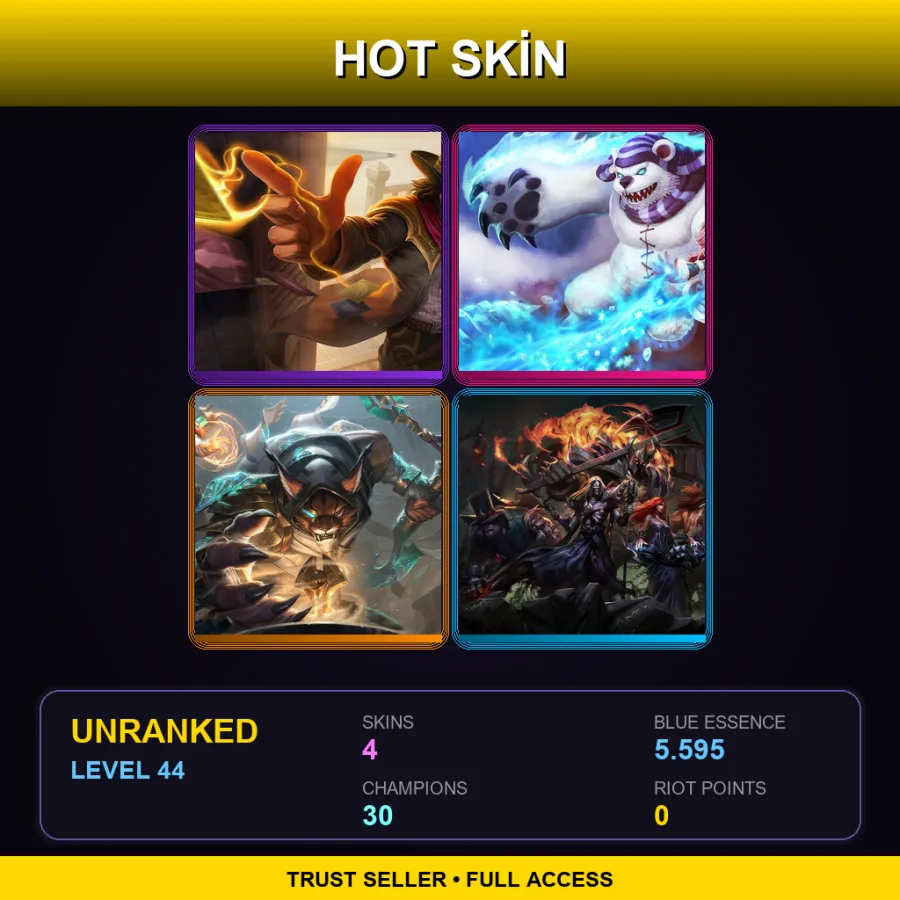 LAN | High Noon Twisted Fate | Frostfire Annie | Guardian of the Sands Janna | Pentakill Olaf | 4 Skin | 30 Champ | Lv44