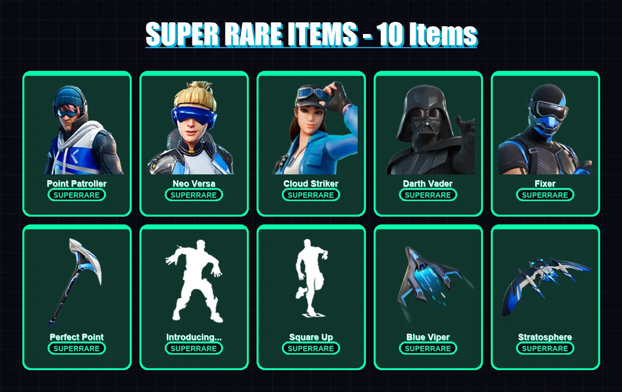 [PC/XBOX] | Point Patroller | Neo Versa | Cloud Striker | Darth Vader | Fixer | 69 skin | 65 pickaxe | 49 emote | 55 glider | Lv717