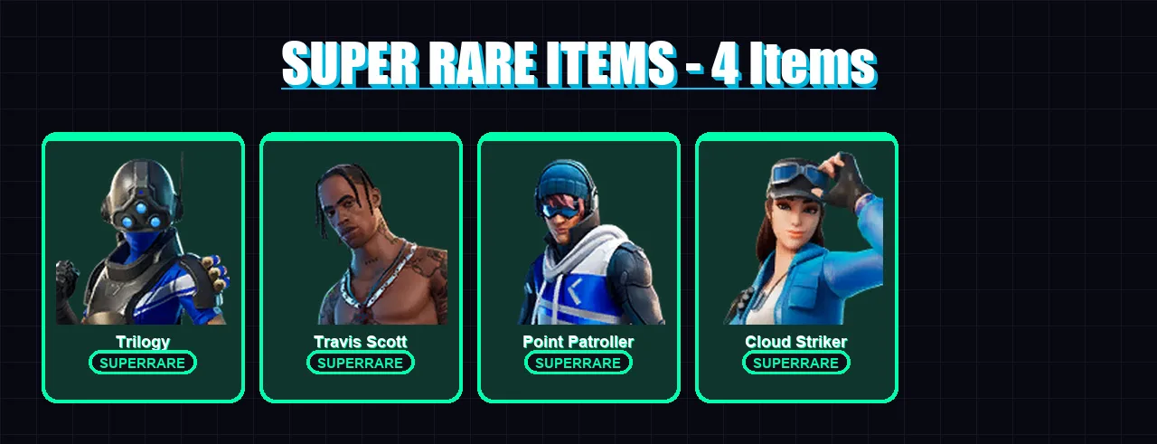 [PS4/PS5/XBOX/PC] | Trilogy | Travis Scott | Point Patroller | Cloud Striker | Ronin | 44 skin | 47 pickaxe | 40 emote | 46 glider | Lv615