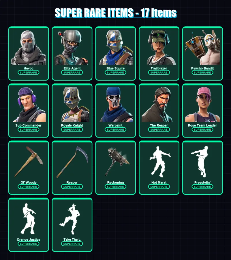 [PC/PSN] | Havoc | Elite Agent | Blue Squire | Trailblazer | Psycho Bandit | 70 skin | 59 pickaxe | 49 emote | 66 glider | Lv639
