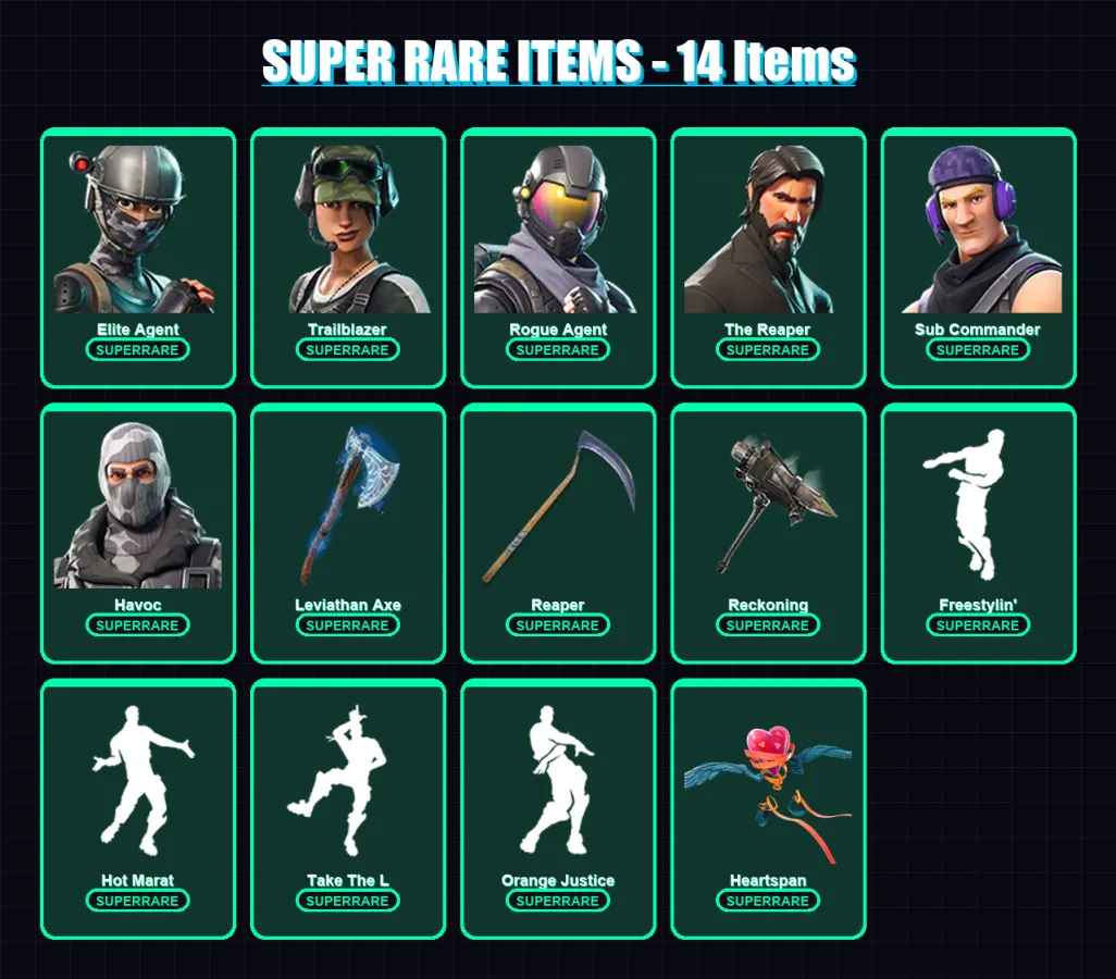 [PC/XBOX/PSN] | Elite Agent | Trailblazer | Rogue Agent | The Reaper | Sub Commander | 102 skin | 83 pickaxe | 97 emote | 77 glider | Lv1368