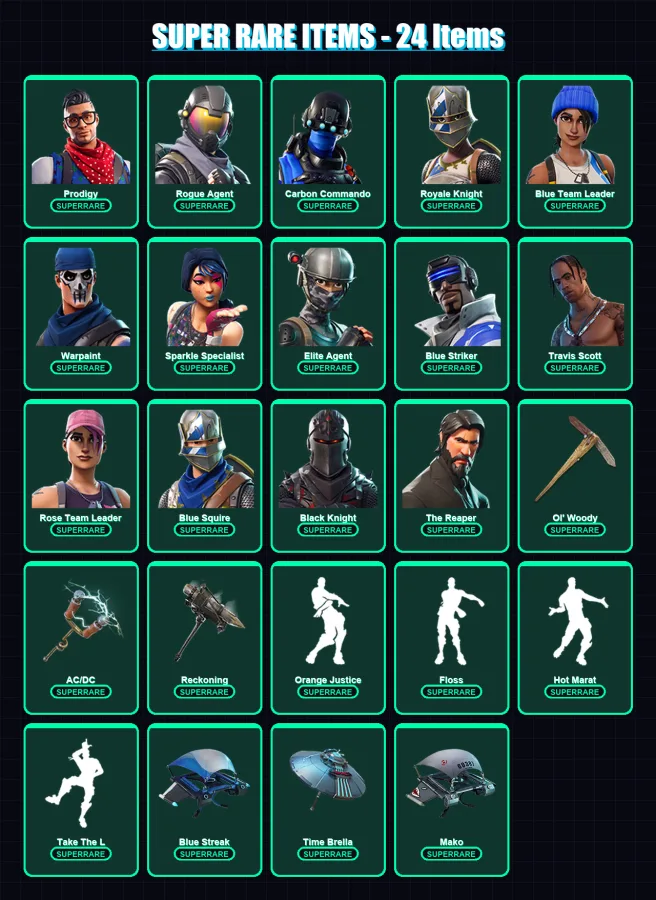 [PC/XBOX] | Prodigy | Rogue Agent | Carbon Commando | Royale Knight | Blue Team Leader | 122 skin | 88 pickaxe | 113 emote | 103 glider | Lv1110