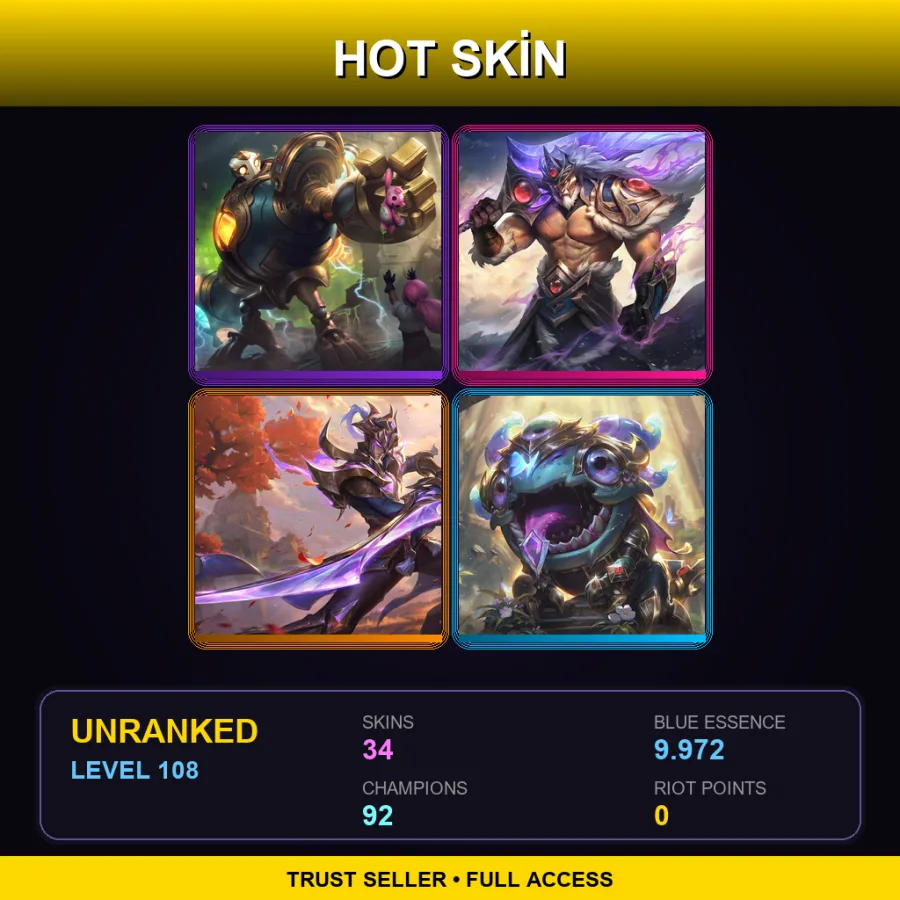 LAN | Lv108 | Unranked | 34 Skin | 92 Champ