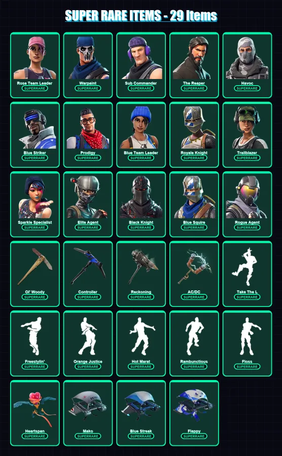 [PC/PSN] | Rose Team Leader | Warpaint | Sub Commander | The Reaper | Havoc | 133 skin | 114 pickaxe | 107 emote | 101 glider | Lv1109 — Fortnite account
