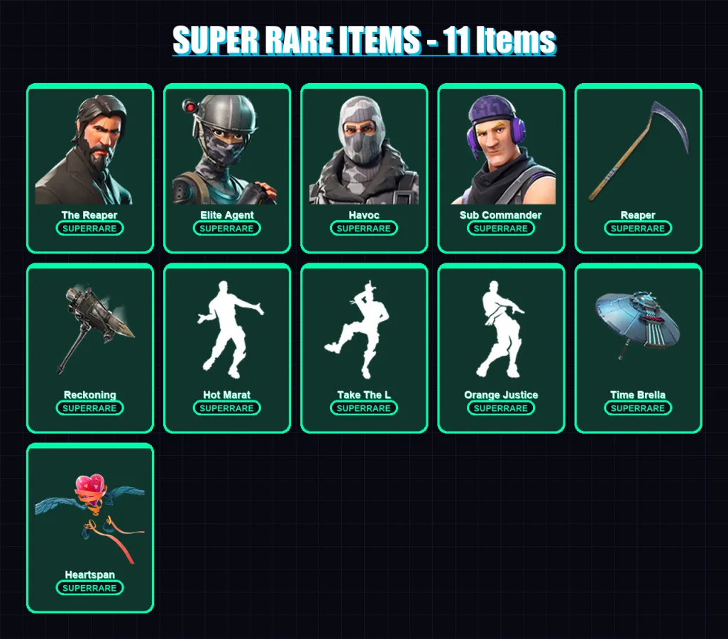 [PC/XBOX/PSN] | The Reaper | Elite Agent | Havoc | Sub Commander | Drift | 45 skin | 49 pickaxe | 59 emote | 53 glider | Lv822