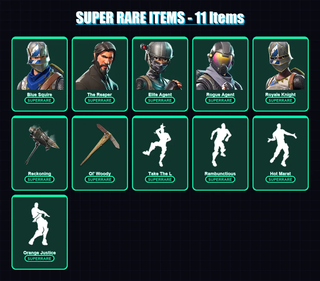 [PC/XBOX/PSN] | Blue Squire | The Reaper | Elite Agent | Rogue Agent | Royale Knight | 286 skin | 253 pickaxe | 257 emote | 158 glider | Lv1897