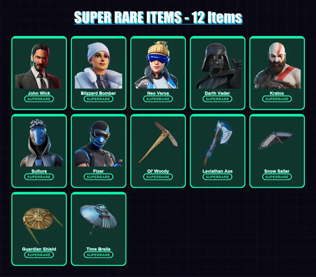 [PS4/PS5/XBOX/PC] | John Wick | Blizzard Bomber | Neo Versa | Darth Vader | Kratos | 280 skin | 293 pickaxe | 269 emote | 183 glider | Lv3528