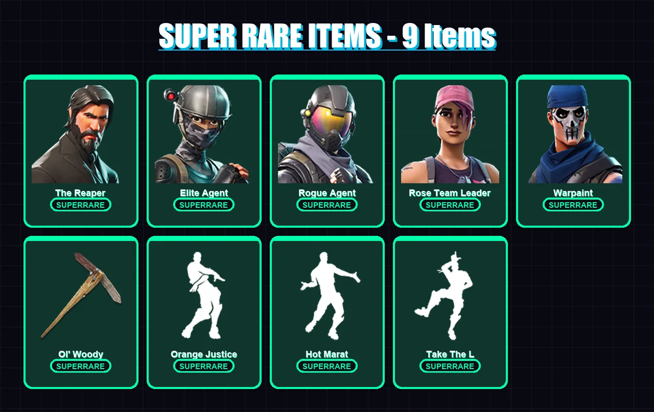 [PS4/PS5/XBOX/PC] | The Reaper | Elite Agent | Rogue Agent | Rose Team Leader | Warpaint | 35 skin | 41 pickaxe | 39 emote | 35 glider | Lv518